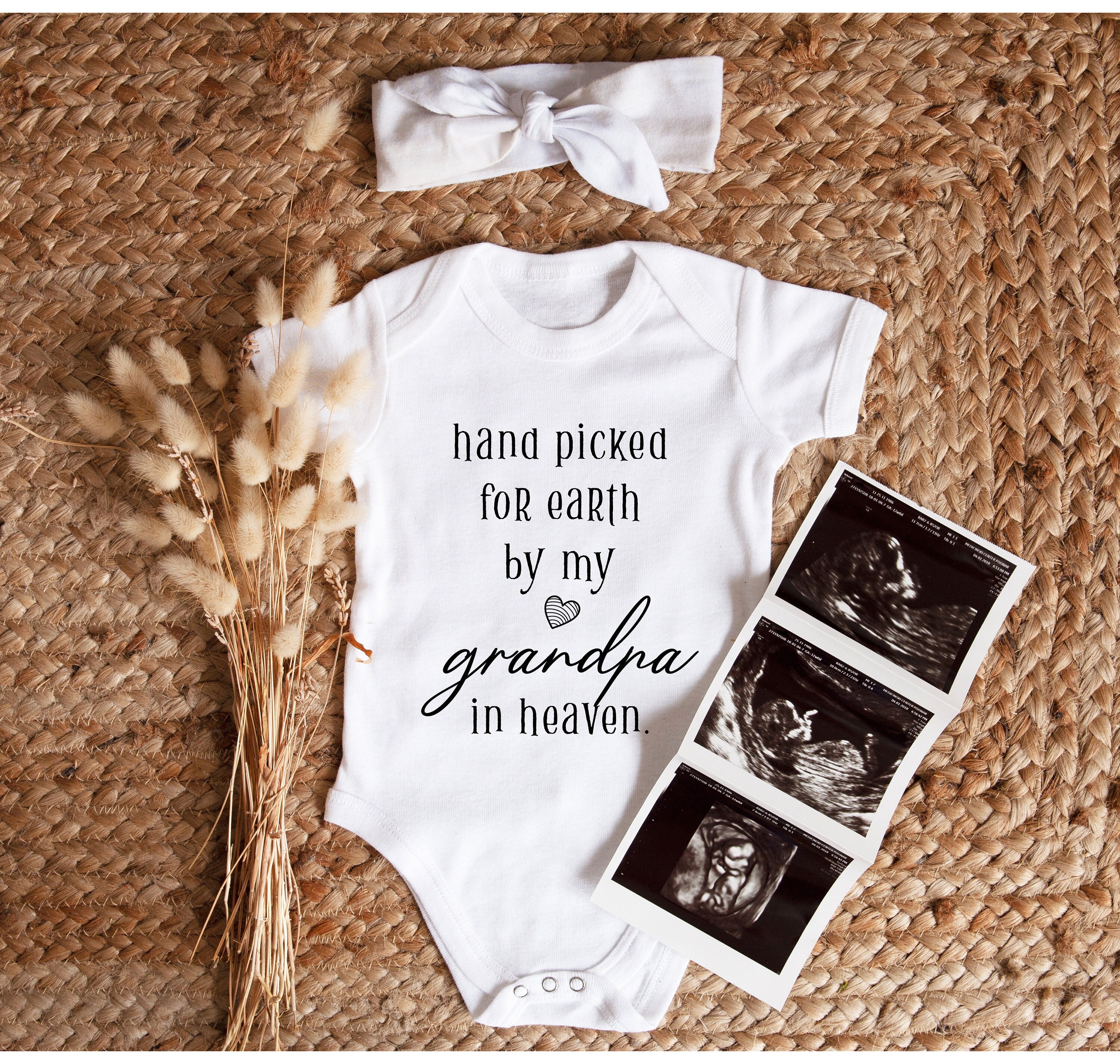 Hand Picked for Earth by My Grandpa in Heaven Onesie®, Pregnancy Announcement, Grandpa Grandma Auntie Uncle Onesie®, Baby Shower Gift