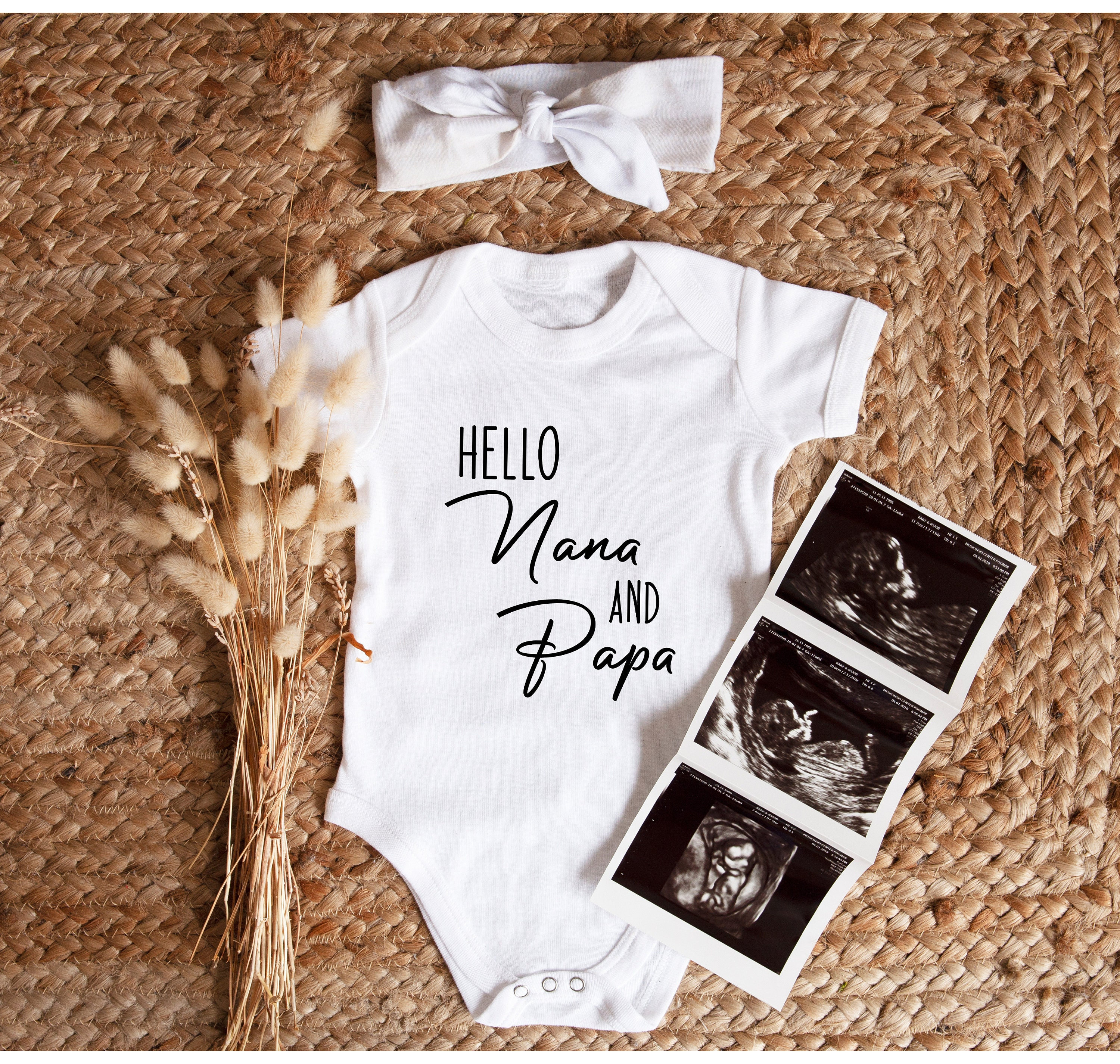 Hello Nana and Papa Onesie®, Baby Announcement Bodysuit, IVF Baby Shower Gift, Newborn Onesie®, Pregnancy Announcement, Grandma Grandpa Tee