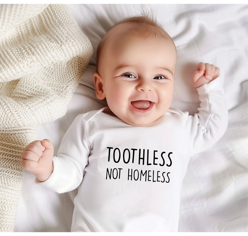 Funny Baby Onesie®, Baby Shower Gift, Baby Announcement, Toothless Not Homeless Bodysuit, Funny Baby Clothes, Funny Baby, Baby Gift image 3