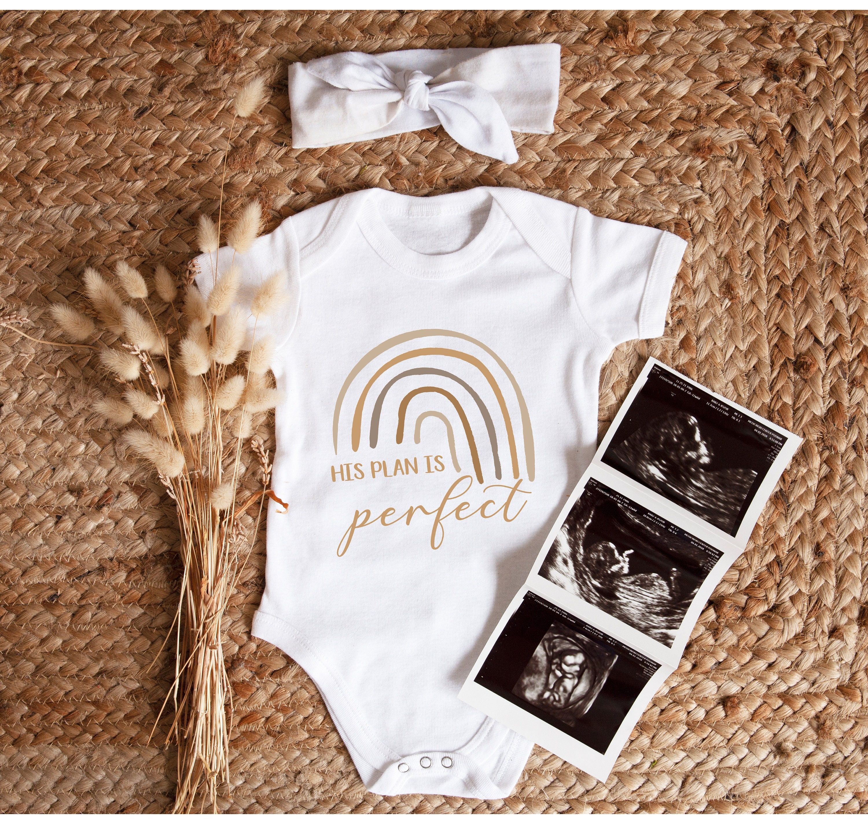 Rainbow Baby Reveal Onesie®, His Plan is Perfect  Bodysuit, Pregnancy Announcement,  IVF Infant Bodysuit, Gender Neutral