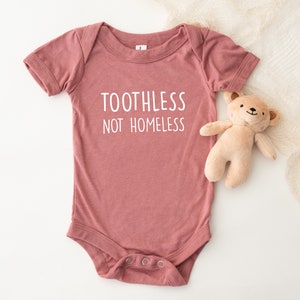 Funny Baby Onesie®, Baby Shower Gift, Baby Announcement, Toothless Not Homeless Bodysuit, Funny Baby Clothes, Funny Baby, Baby Gift image 2