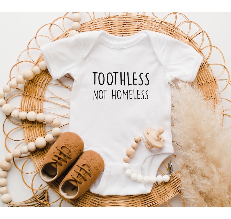 Funny Baby Onesie®, Baby Shower Gift, Baby Announcement, Toothless Not Homeless Bodysuit, Funny Baby Clothes, Funny Baby, Baby Gift image 1
