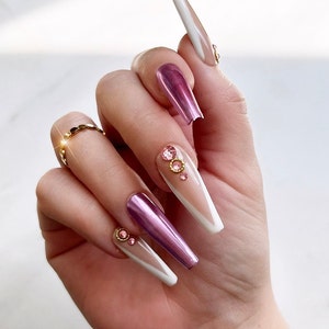 Pink chrome press ons, luxury press on nails, chrome press ons