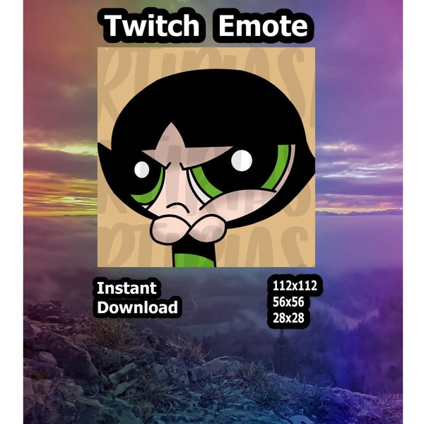 Buttercup Angry Twitch Emote/ Cute Chibi Powerpuff Girls Emote/ Ganbale, Kawaii Premade Emote/ für Streamer/ 112x112, 56x56, 28x28