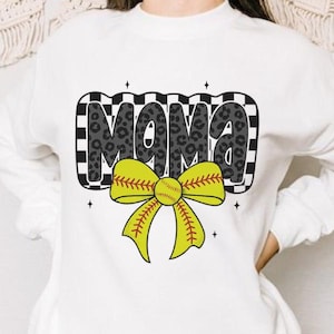 Softball Mama PNG Shirt Design - Leopard Print Mom T Shirt Design - Yellow Bow Sports Mom Graphic Tee - Game Day Outfit - Digital Download