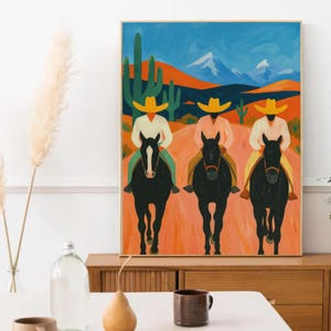Southwestern Cowboys Print | Abstract Western Horse Poster | Rustic Country Wall Art | Colorful Cowboy Decor | Framed or Unframed