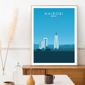 Arte de pared retro de Nairobi / Decoración de viaje / Póster enmarcado y sin marco / Impresión de ciudad minimalista / Póster de viaje moderno para el hogar