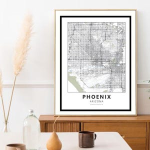 Art mural rétro Phoenix | Décoration de voyage | Poster encadré et non encadré | Impression de ville minimaliste | Poster de voyage moderne pour la maison