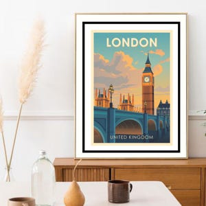 London Retro Wall Art | Travel Décor | Digital Download | Travel Poster | Minimalist City Print | Modern Travel Poster for Home