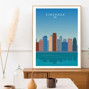 Arte de pared retro de Kinshasa / Decoración de viajes / Pósteres enmarcados y sin marco / Impresión de ciudad minimalista / Pósteres de viajes modernos para el hogar