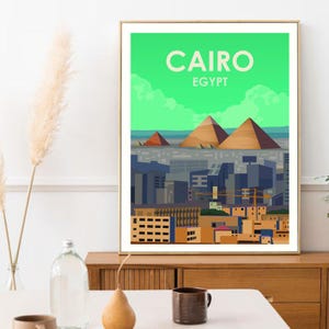 Kairo Victory Retro Wandkunst | Reise Dekor | gerahmtes und ungerahmtes Poster | Minimalistischer Stadt Print | Modernes Reiseposter für Zuhause