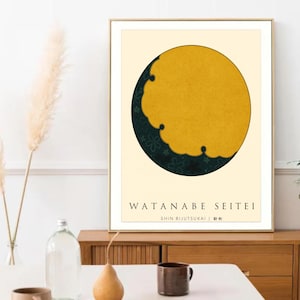 Watanabe Seitei Woodblock Print | Japanese Ukiyo-e Wall Art | Abstract Moon Shapes Decor | Traditional Japan Poster Gift