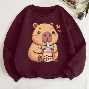 Capybara Boba Sweatshirt PNG Design - Cute Animal Bubble Tea Sweater, Kawaii Graphic PNG Shirt -Cozy Capybara Shirt Design, Digital Download