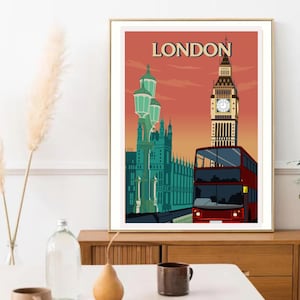 London Retro Wall Art | Travel Décor | Digital Download | Travel Poster | Minimalist City Print | Modern Travel Poster for Home