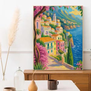 Amalfi Coast Wall Art – Colorful Italy Print for Mediterranean Decor – Coastal Landscape Poster, Framed or Unframed