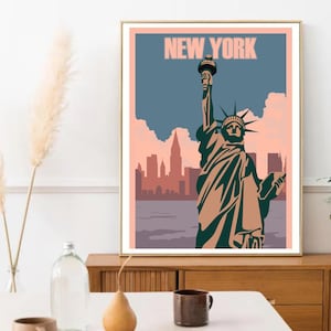 New York Retro Wall Art | Travel Décor | Digital Download | Travel Poster | Minimalist City Print | Modern Travel Poster for Home