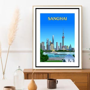 Shanghai Retro Wall Art | Travel Décor | Framed & Unframed Poster | Minimalist City Print | Modern Travel Poster for Home