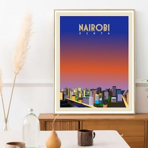 Arte de pared retro de Nairobi / Decoración de viaje / Póster enmarcado y sin marco / Impresión de ciudad minimalista / Póster de viaje moderno para el hogar