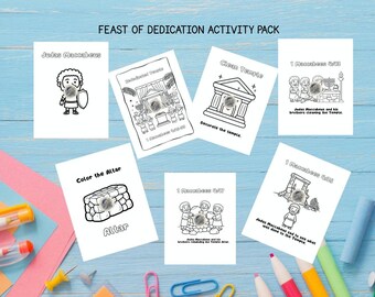 Feast of Dedikation Aktivitätspaket, Digitale Ausmalseiten zum Ausdrucken, Feast of Dedizierung, Wortsuche zum Fest der Hingabe, druckbare Sabbatlektion für Kinder