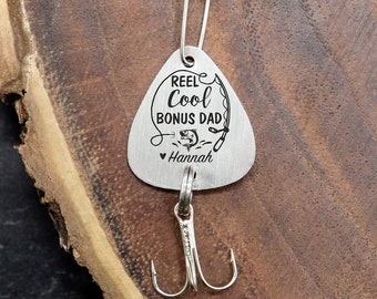 Reel Cool Bonus Dad Fishing Lure, Personalized Engraved Fishing Gift From Stepson, Christmas Gifts For Stepfather, Father's Day Gift