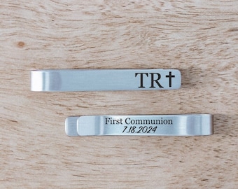 Personalized First Communion Tie Bar, Gift for 1st Communion, Engraved Tie Clip for First Communion, Gifts for First Communion