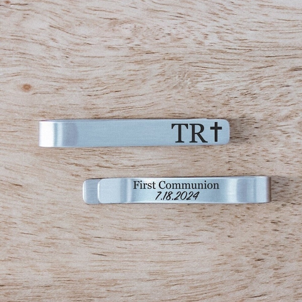 Personalized First Communion Tie Bar, Gift for 1st Communion, Engraved Tie Clip for First Communion, Gifts for First Communion