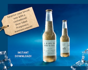 A Baby is Brewing Beer Label Pregnancy Announcement (Digital Download)