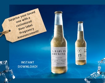 A Baby is Brewing Beer Label Pregnancy Announcement (Digital Download)