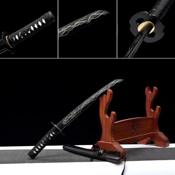 Short Knife Japanese Katana Alltang Samurai Sword Black Etsy