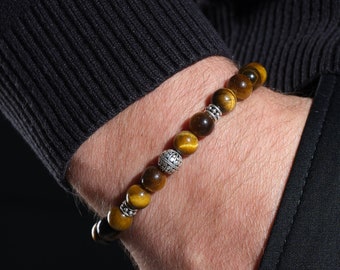 Certified Mens Tigers Eye Natural Stone Bracelet, Christmas Gift Bracelet