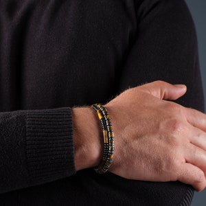 Gecertificeerde heren tijgeroog en hematiet herensieraden armband set, kristal uniek vakantiecadeau armband, natuursteen kerstcadeau armband