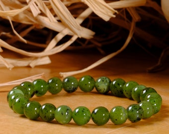 Zertifizierte echte Jade Kristall Armband, Herren Grün Kristall Armband, Naturstein Perlen Armband, Frauen & Mann Jade Armband Schmuck