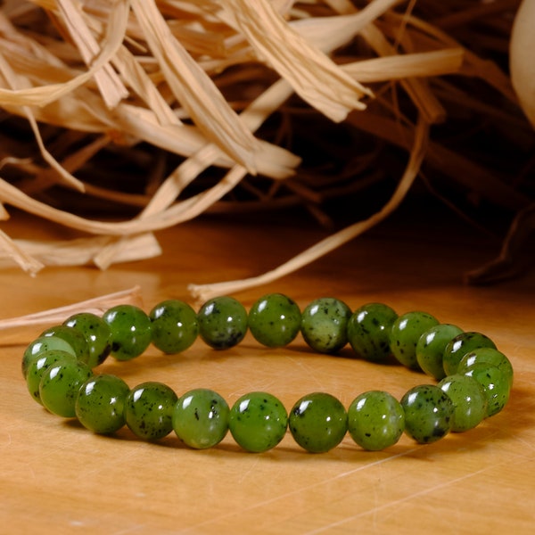 Certified Real Jade Crystal Bracelet, Mens Green Crystal Bracelet, Natural Stone Bead Bracelet,  Women & Man Jade Armband Jewelry