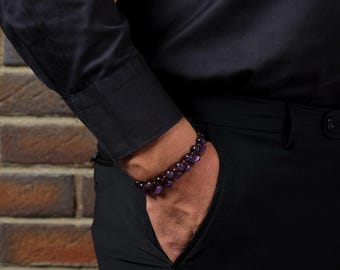 Crystal Amethyst Bracelet Set, Mens Womens Gemstone Bracelets, Gift Bracelet