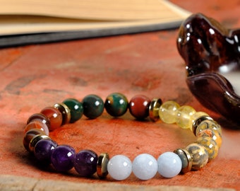Ariest April Birthstone Bracelet, Aries Summer Jewelry, Aries Zodiac  Crystal Bracelet, Amethyst and Aquamarine Bracelet, Aries Zodiac Gift