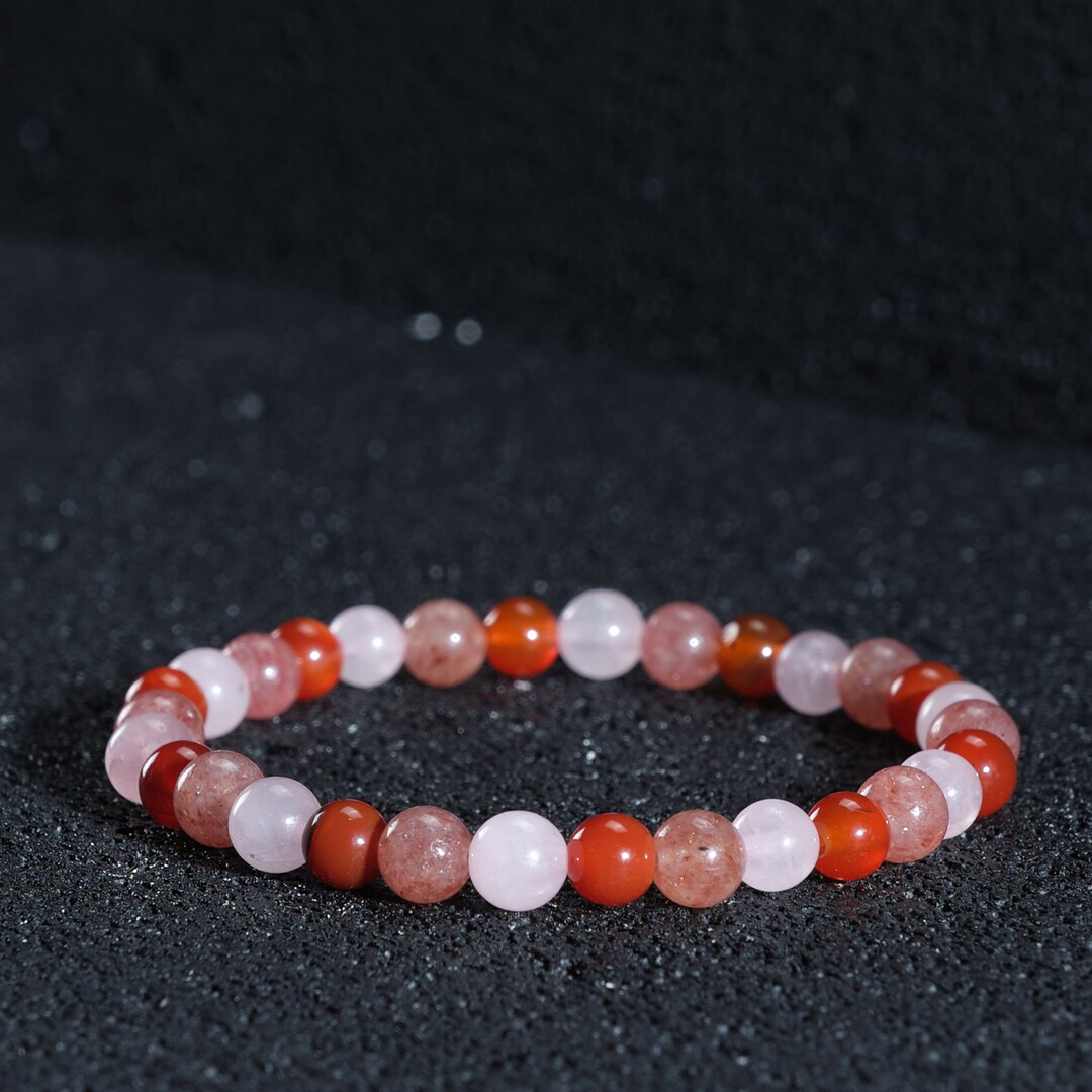 Rose Quartz Carnelian & Strawberry Quartz Bracelet Natural Etsy