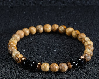 Real Jasper & Onyx Bracelet,  Mens Crystal Bracelet, Dainty Beaded Bracelet, Healing Bracelet