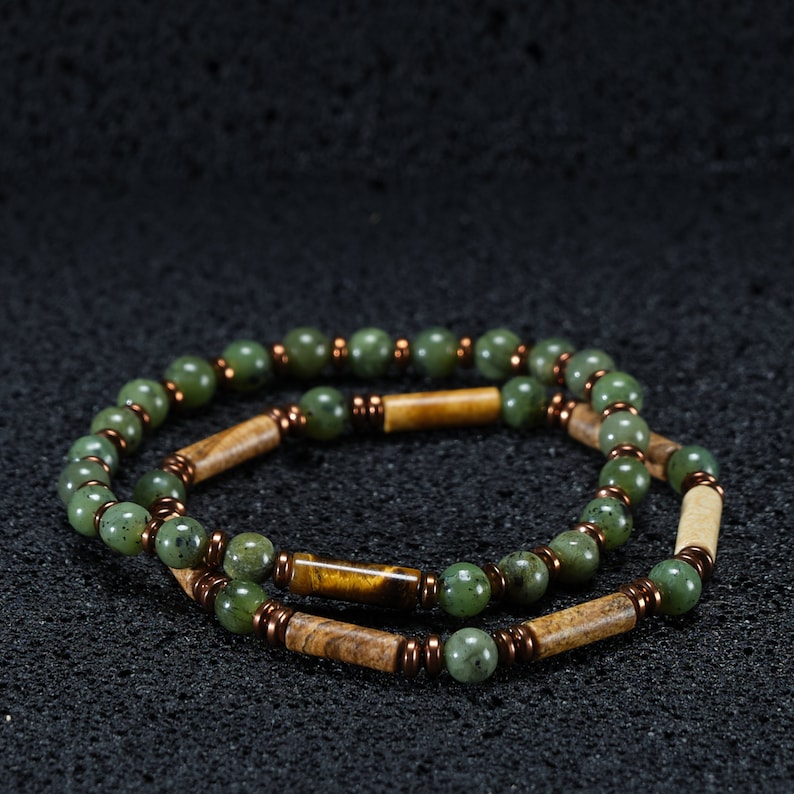Authentic Jade and Hematite Bracelet Set: Experience the harmonious energy of real jade and magnetic hematite with this captivating bracelet duo. Perfect for couples!