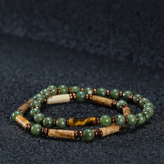 Real Jade & Hematite Mens Bracelet Set, Mens Beaded Crystal Jade Bracelet, Boyfriend Gift, Stone Bracelet Men , Gift For Him
