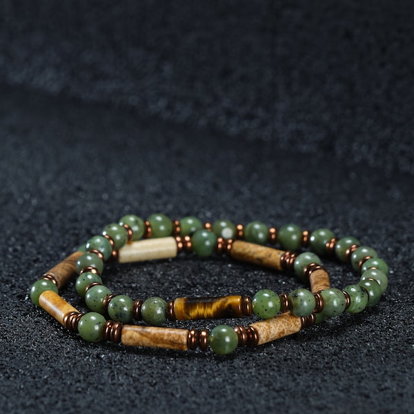 Real Jade & Hematite Mens Bracelet Set, Mens Beaded Crystal Jade Bracelet, Boyfriend Gift, Stone Bracelet Men , Gift For Him