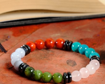 Libra Astrology Zodiac Jewelry, Libra Bracelets For Women and Mens Bracelet, Libra Crystal Set Gift Bracelet, Coral And Rose Quartz Bracelet
