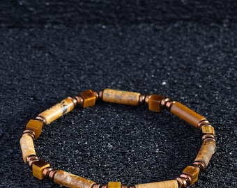 Certified Mens Tigers Eye & Jasper Gemstone Bracelet, Jasper Bracelet Jewelry, Handmade Gemstone Jewelry Christmas Gift