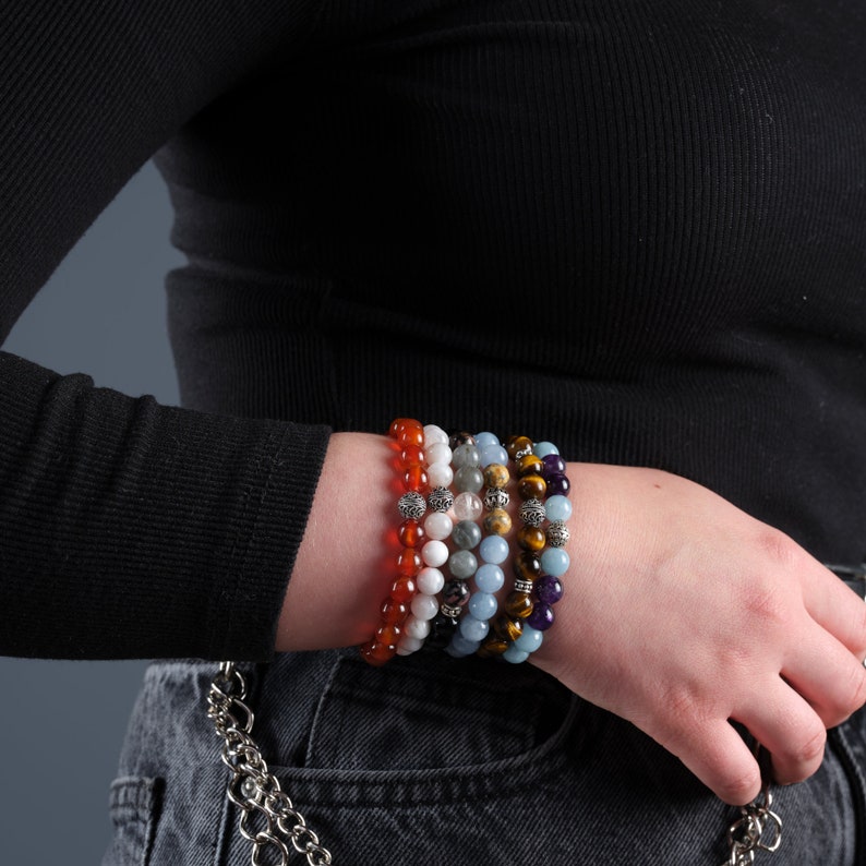 Handmade Natural Stone Bracelet, Certified Mens 6piece Crystal