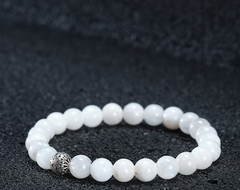 Natural Moonstone Beaded Gemstone Healing Bracelet, Meditation yoga Jewelry, Gift for Her