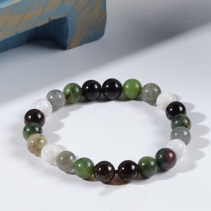 Green Jade Bracelet , Yoga Meditation Bracelet, Healing Bracelet Stretch Bracelet, Bead Bracelet - 8mm beads