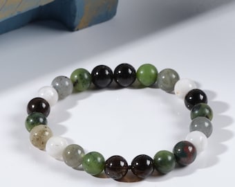 Green Jade Bracelet , Yoga Meditation Bracelet, Healing Bracelet Stretch Bracelet, Bead Bracelet - 8mm beads