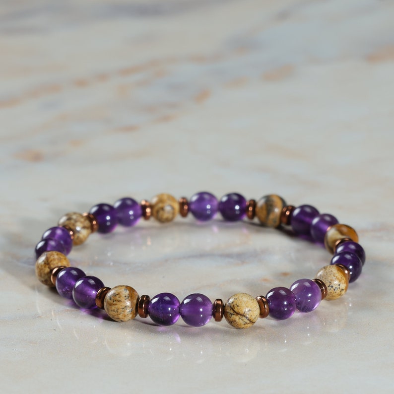 Dainty Amethyst & Jasper Beads Bracelet - Embrace the delicate beauty of this bracelet adorned with dainty amethyst and jasper beads. Let the calming energy of these gemstones enhance your sense of peace and harmony