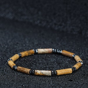 Jasper & Hematite Crystal Bracelet, Jasper Beads Men Women Bracelet, Jasper Stone Minimalist Mens Bracelet