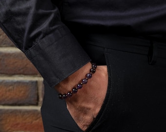Handmade Amethyst and Hematite Bracelet, Mens Beaded Bracelet, Unique Beaded Gemstone Bracelet