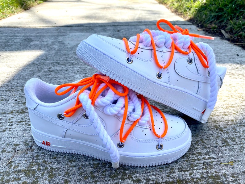 Custom White Air Forces With Rope Laces and off White Inspired Etsy Custom White Air Forces With Rope Laces and off White Inspired Etsy